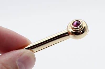 Vintage Sterling Silver P.B. Marked Vermeil Ruby Stone Pin Brooch - Thumbnail 2