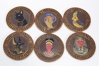 Vintage Falcon Pectoral Egyptian Coaster Holder w/ 6 Coasters RARE - Thumbnail 4