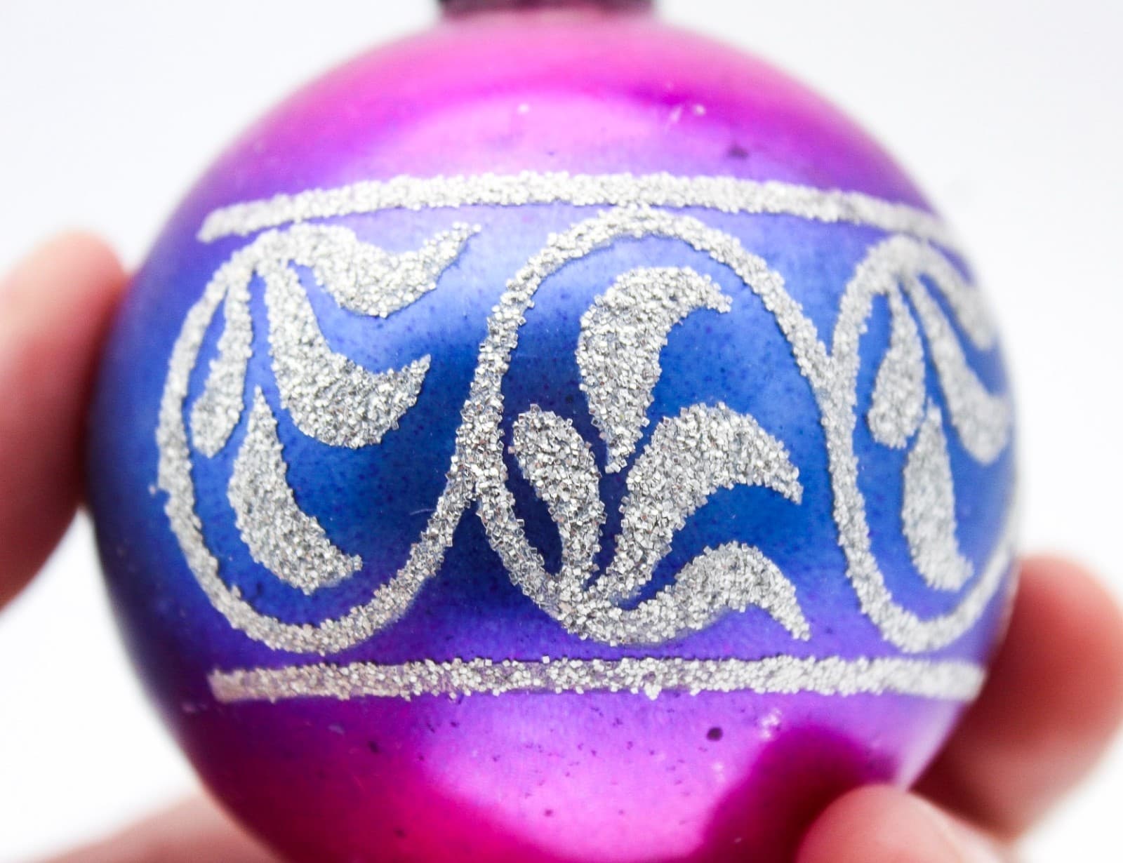 Shiny Brite Vintage Magenta Purple Ombre Glitter Scroll Glass Christmas Ornament - Thumbnail 3