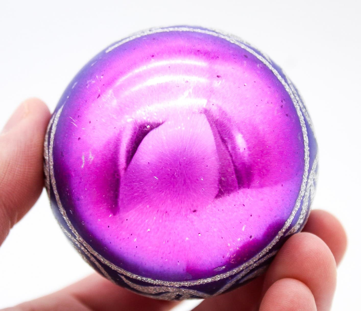 Shiny Brite Vintage Magenta Purple Ombre Glitter Scroll Glass Christmas Ornament - Thumbnail 7