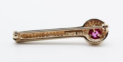 Vintage Sterling Silver P.B. Marked Vermeil Ruby Stone Pin Brooch - Thumbnail 3