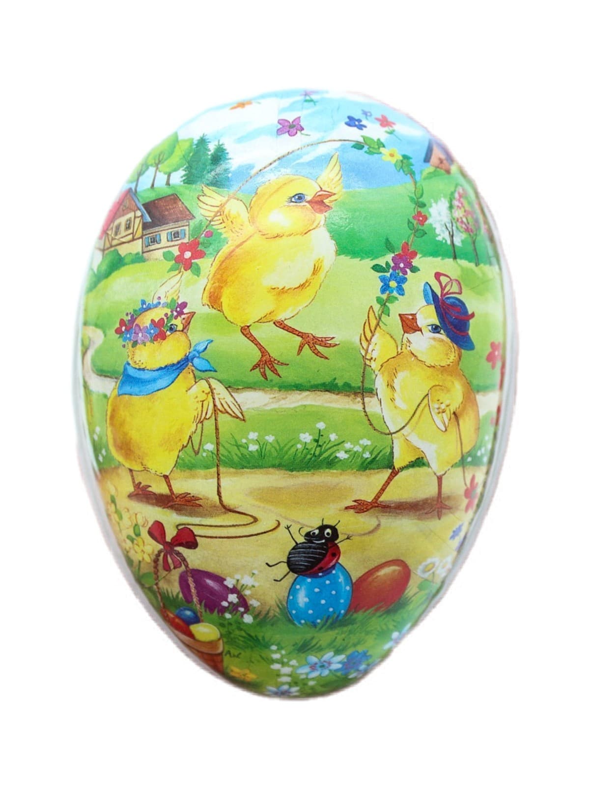 Echt Erzgebirge Germany Paper Mache Easter Playing Chicks Egg Candy Container - Image 1