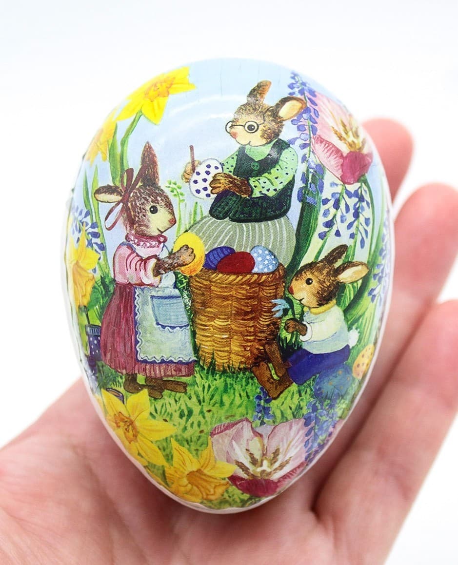 Echt Erzgebirge Germany Paper Mache Easter Bunny Family Egg Candy Container - Thumbnail 6