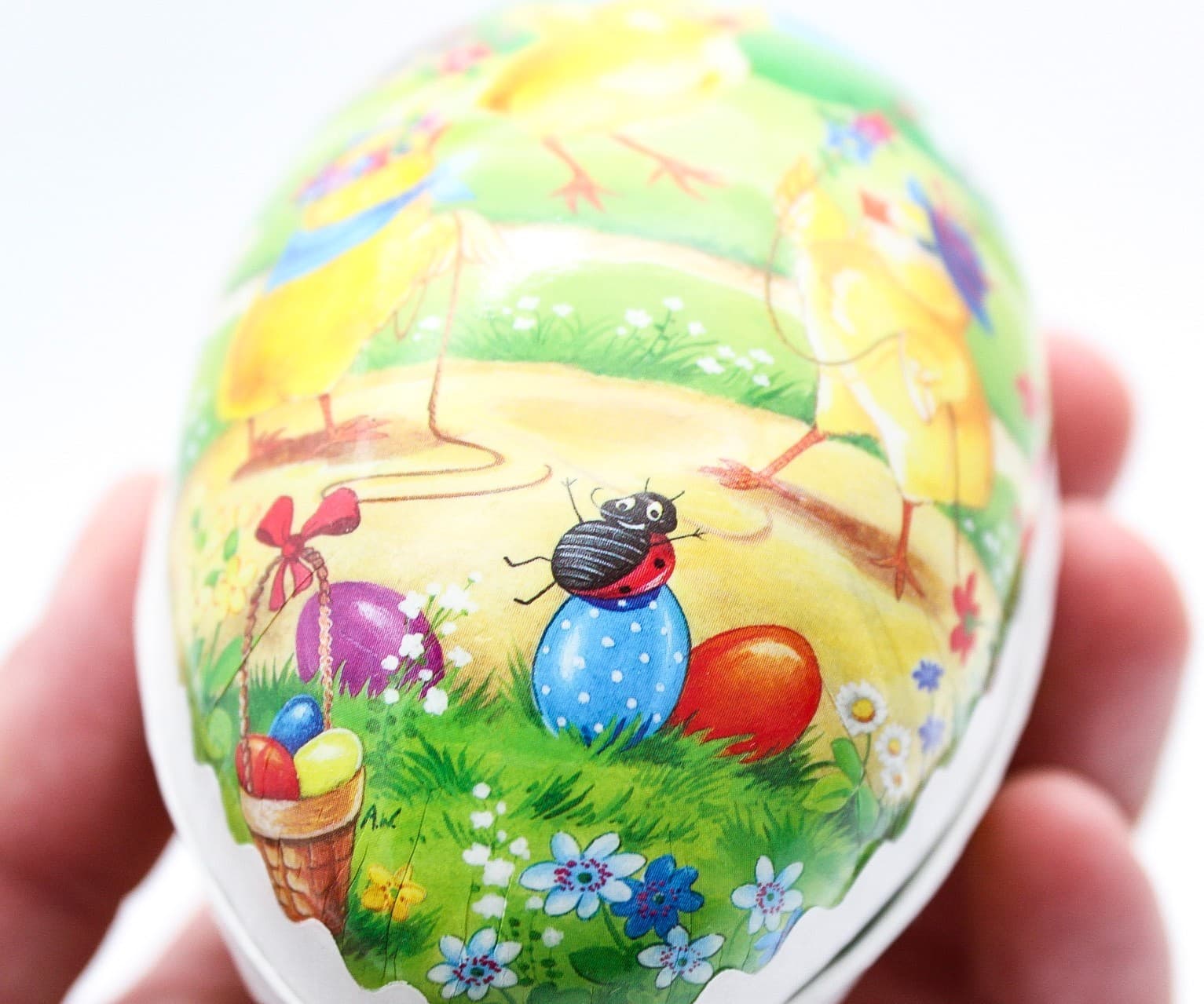 Echt Erzgebirge Germany Paper Mache Easter Playing Chicks Egg Candy Container - Thumbnail 5