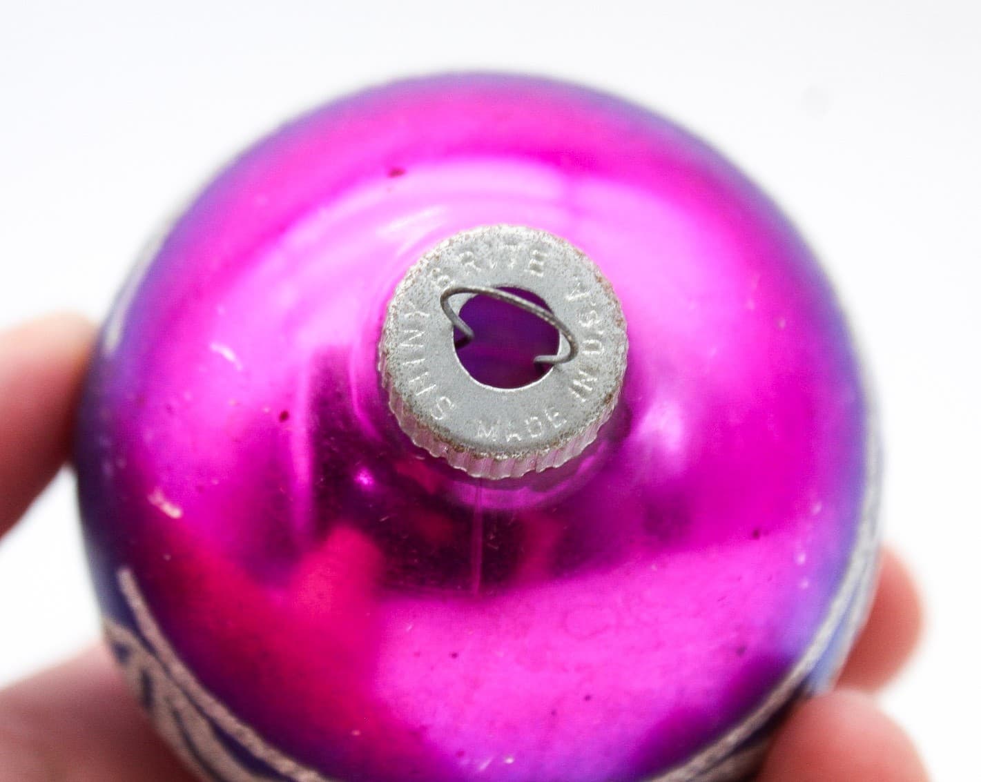 Shiny Brite Vintage Magenta Purple Ombre Glitter Scroll Glass Christmas Ornament - Thumbnail 5