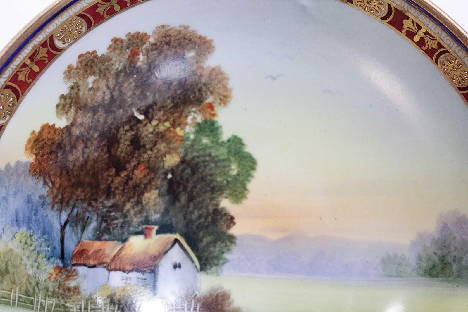 Antique Hand Painted NIPPON Japan Scenic Gold Gilt Porcelain Pedestal Bowl - Thumbnail 3