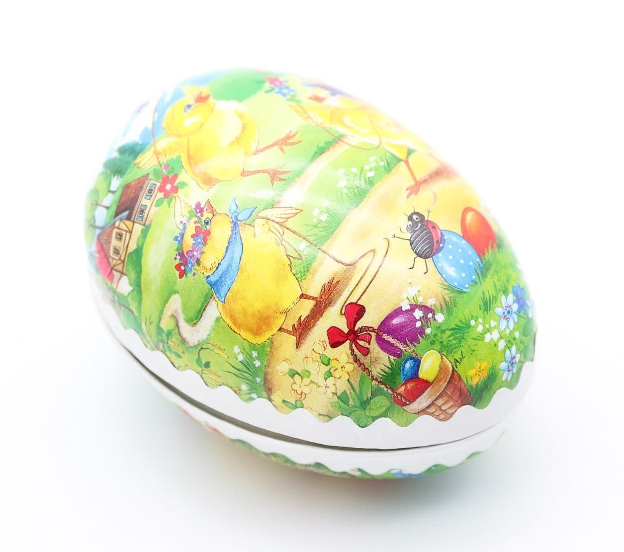 Echt Erzgebirge Germany Paper Mache Easter Playing Chicks Egg Candy Container - Thumbnail 7