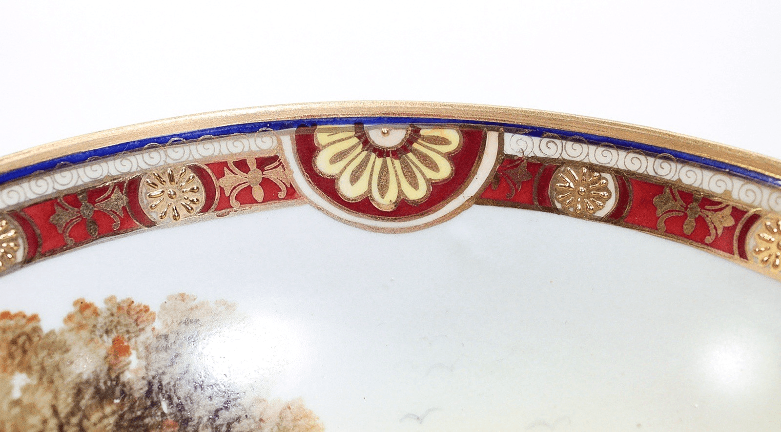 Antique Hand Painted NIPPON Japan Scenic Gold Gilt Porcelain Pedestal Bowl - Thumbnail 5