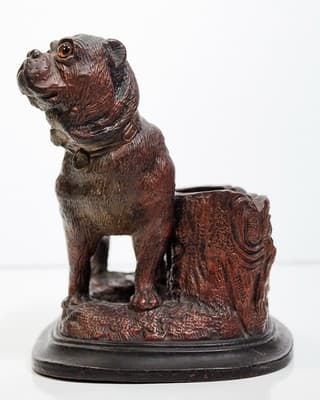 Vintage Terracotta Mastiff Bulldog w/ Glass Eyes Pottery Cigar Holder Figurine - Thumbnail 7