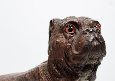 Vintage Terracotta Mastiff Bulldog w/ Glass Eyes Pottery Cigar Holder Figurine - Thumbnail 2