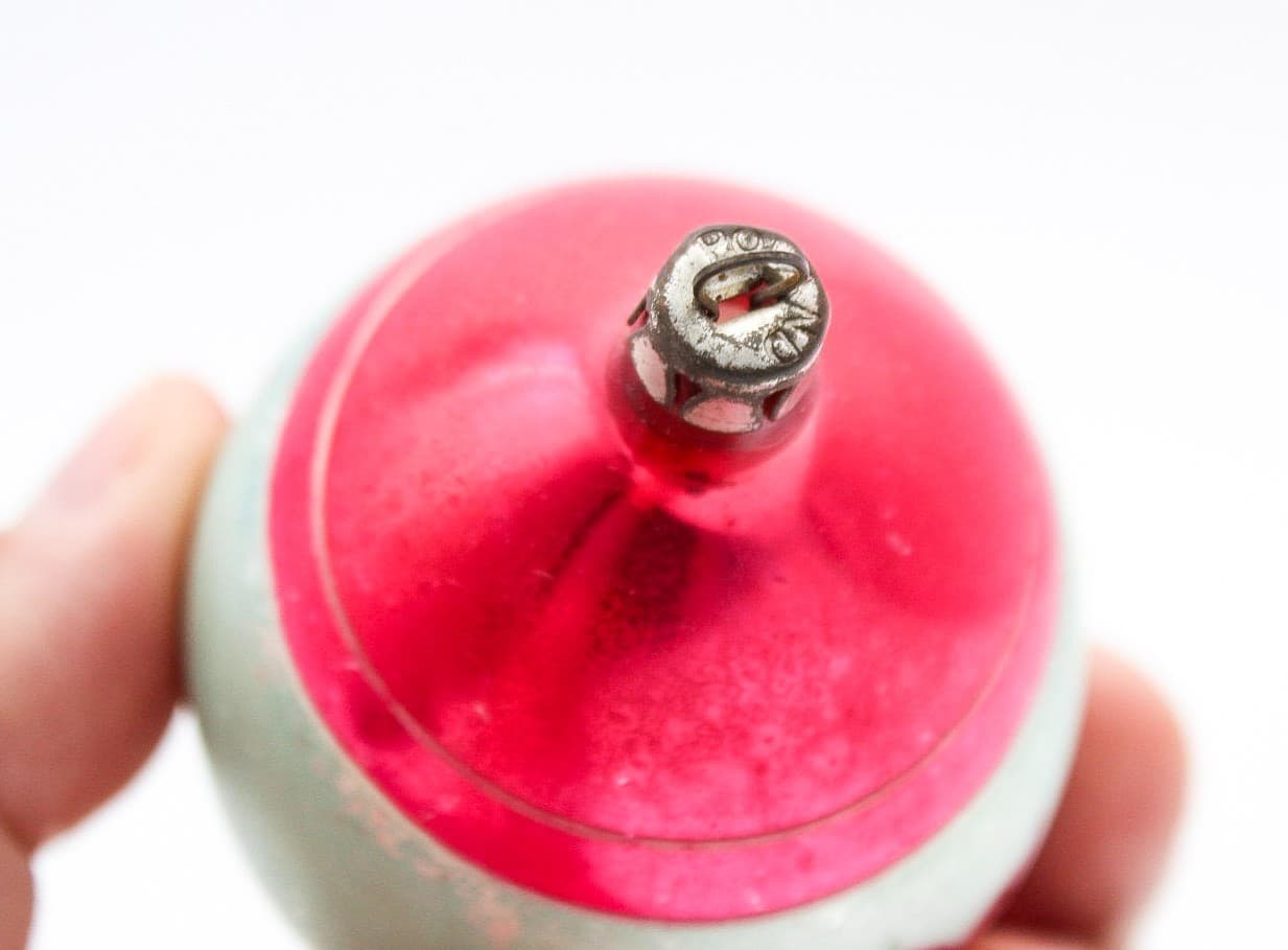 Vintage Poland Hand Painted Teardrop Pink Floral Motif Glass Christmas Ornament - Thumbnail 4