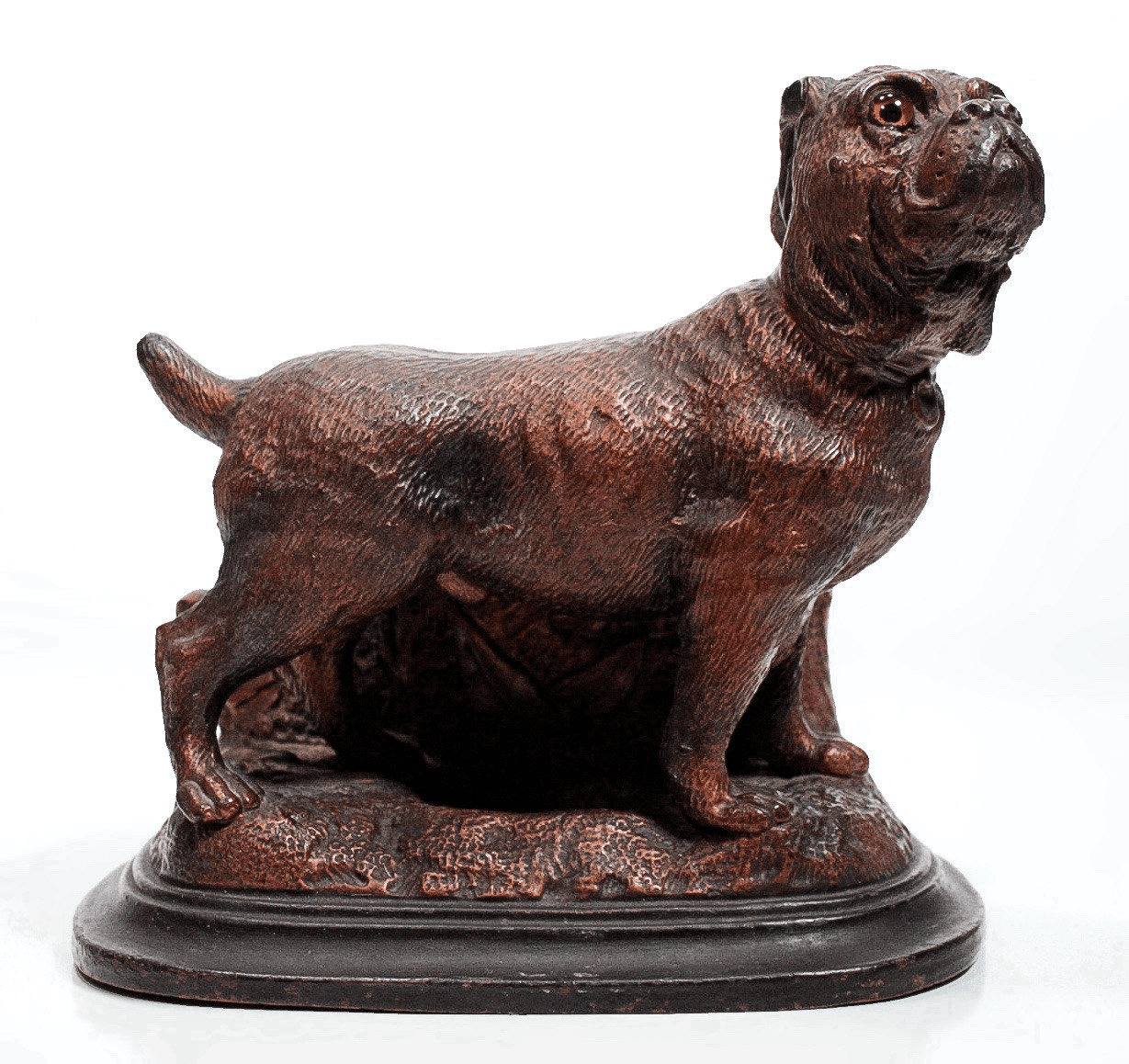 Vintage Terracotta Mastiff Bulldog w/ Glass Eyes Pottery Cigar Holder Figurine - Image 1