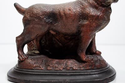 Vintage Terracotta Mastiff Bulldog w/ Glass Eyes Pottery Cigar Holder Figurine - Thumbnail 3