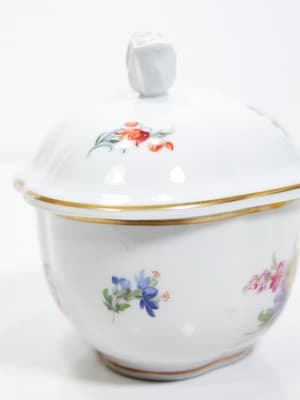 RICHARD GINORI Italy Vintage Hand Painted Porcelain Floral Lidded Bowl - Thumbnail 5