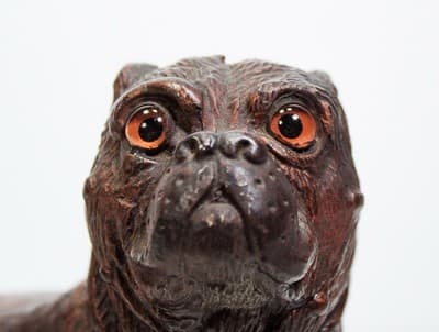 Vintage Terracotta Mastiff Bulldog w/ Glass Eyes Pottery Cigar Holder Figurine - Thumbnail 6