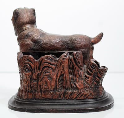 Vintage Terracotta Mastiff Bulldog w/ Glass Eyes Pottery Cigar Holder Figurine - Thumbnail 8