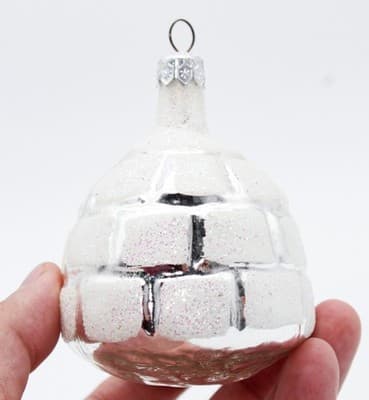 Vintage Made In Poland Eskimo With Mica Igloo Motif Glass Christmas Ornament - Thumbnail 4