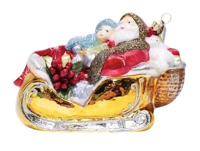 Glassware Art Studio Poland Santa In Sleigh Glass Christmas Ornament in Box - Image 1