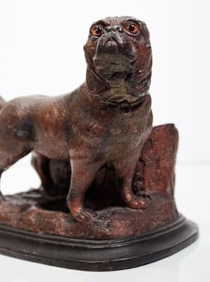 Vintage Terracotta Mastiff Bulldog w/ Glass Eyes Pottery Cigar Holder Figurine - Thumbnail 5