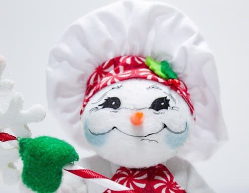 Vtg 2015 ANNALEE Mobilitee PEPPERMINT CHEF SNOWMAN Christmas Artisan Doll 5" - Thumbnail 2