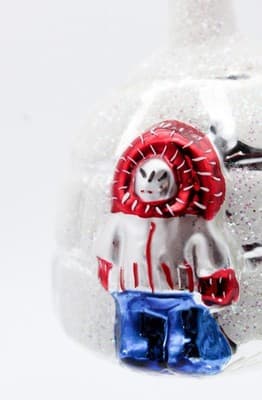 Vintage Made In Poland Eskimo With Mica Igloo Motif Glass Christmas Ornament - Thumbnail 5