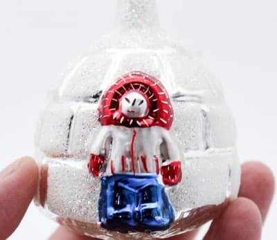 Vintage Made In Poland Eskimo With Mica Igloo Motif Glass Christmas Ornament - Thumbnail 2
