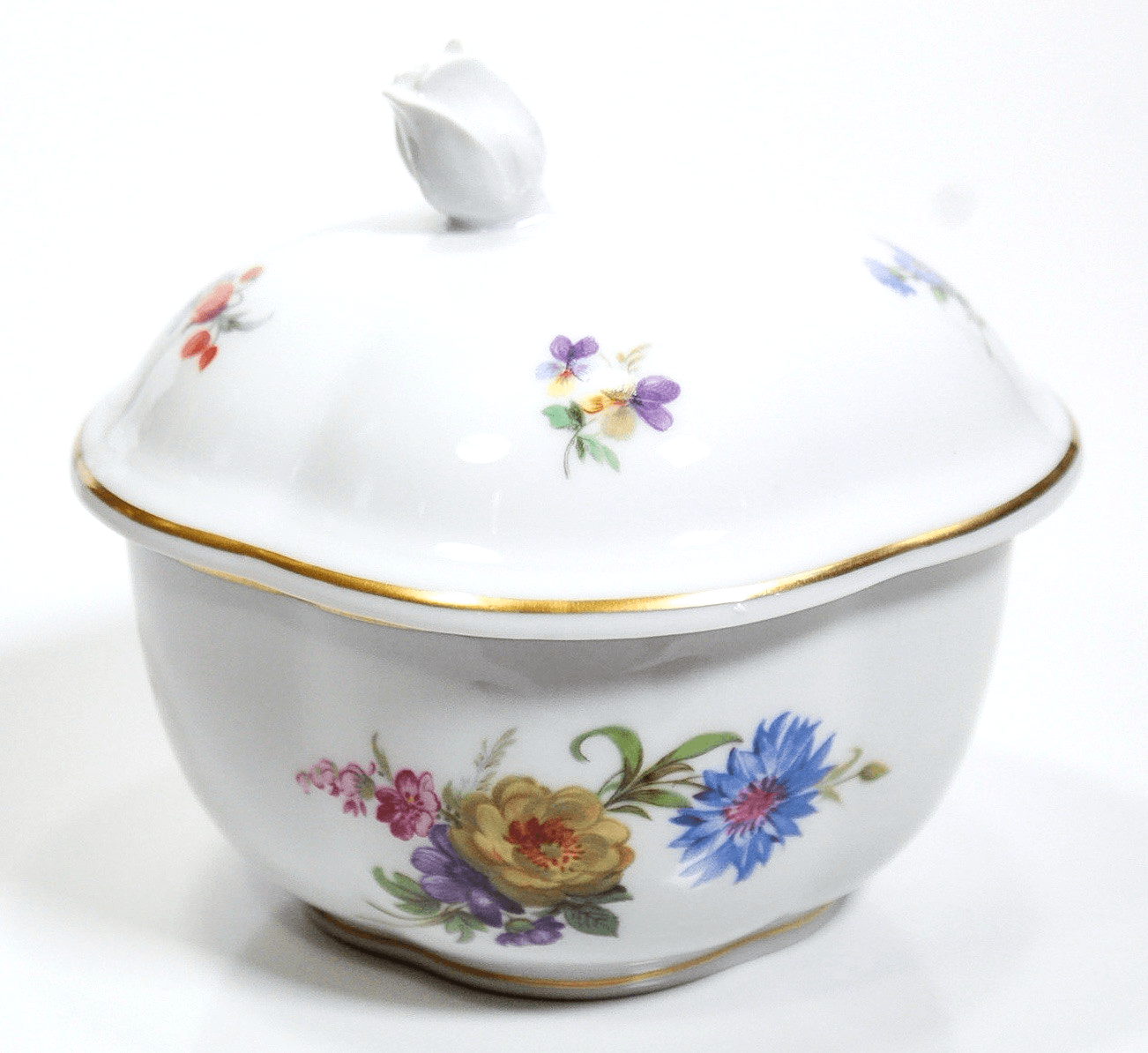 RICHARD GINORI Italy Vintage Hand Painted Porcelain Floral Lidded Bowl - Image 1