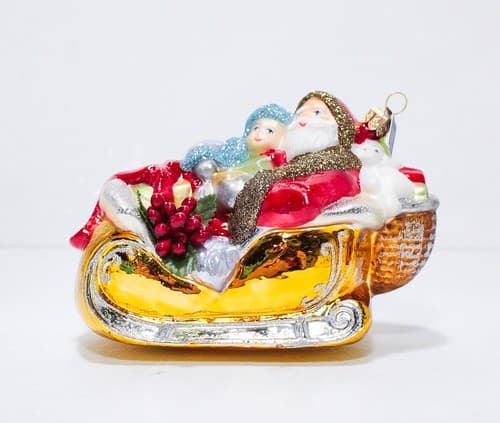 Glassware Art Studio Poland Santa In Sleigh Glass Christmas Ornament in Box - Thumbnail 9