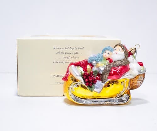 Glassware Art Studio Poland Santa In Sleigh Glass Christmas Ornament in Box - Thumbnail 2