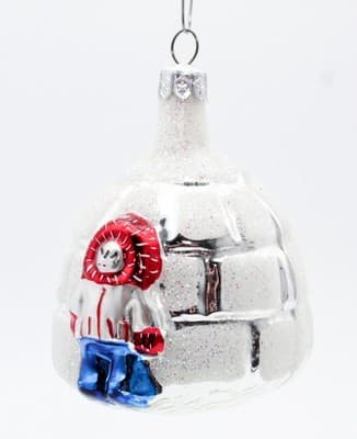 Vintage Made In Poland Eskimo With Mica Igloo Motif Glass Christmas Ornament - Thumbnail 6
