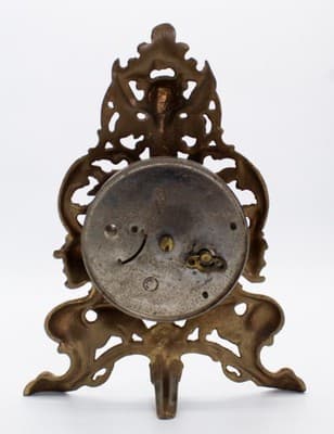 Antique Cast Iron Gold Gilt Cherub & Griffin Motif Desk Mantle Footed Clock - Thumbnail 9