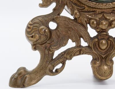 Antique Cast Iron Gold Gilt Cherub & Griffin Motif Desk Mantle Footed Clock - Thumbnail 7