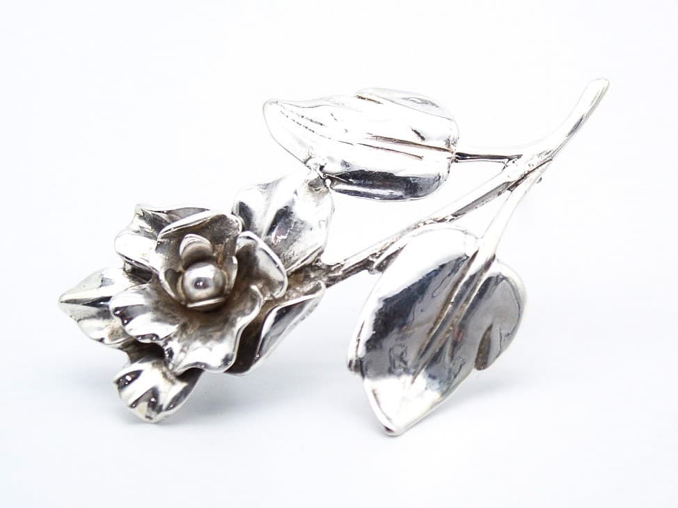 Vintage Sterling Silver 925 Rose Flower Motif Large Statement Pin Brooch 3" - Thumbnail 6