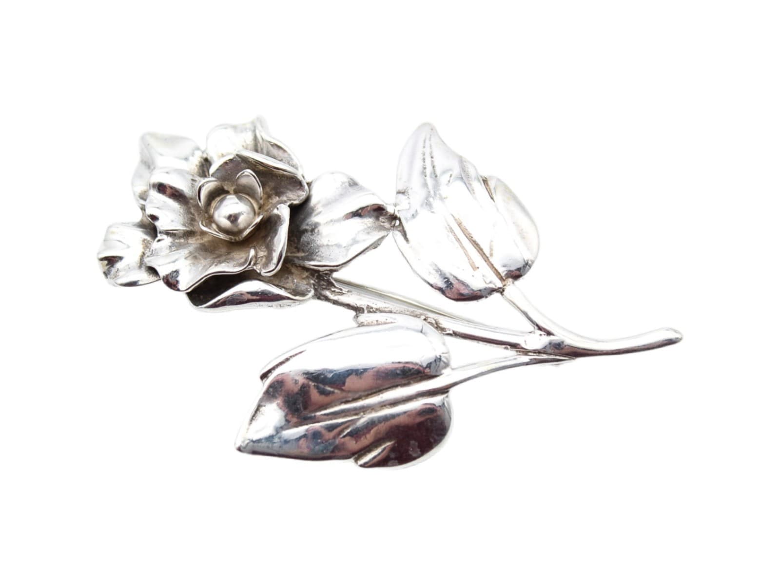 Vintage Sterling Silver 925 Rose Flower Motif Large Statement Pin Brooch 3" - Image 1