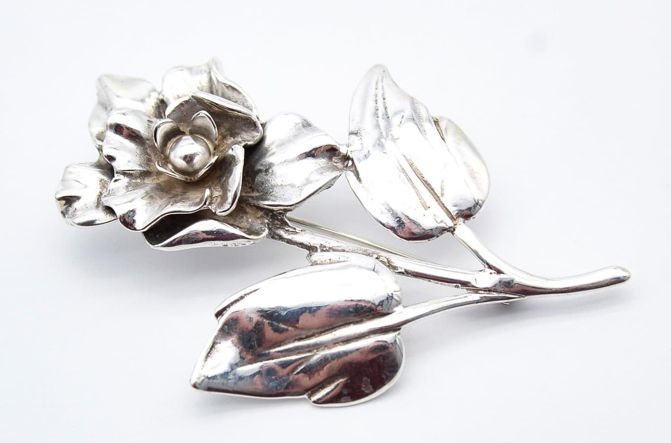 Vintage Sterling Silver 925 Rose Flower Motif Large Statement Pin Brooch 3" - Thumbnail 7