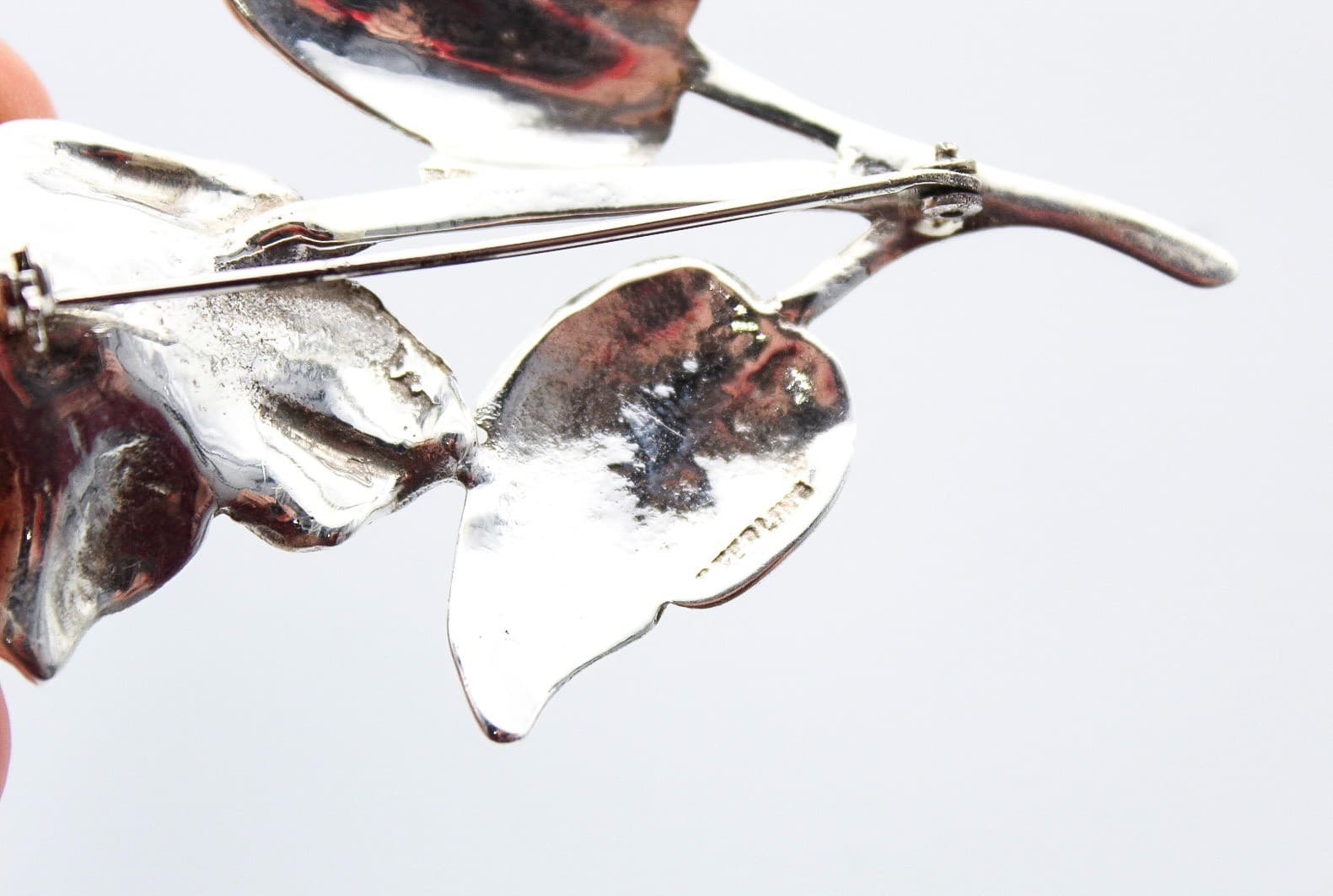 Vintage Sterling Silver 925 Rose Flower Motif Large Statement Pin Brooch 3" - Thumbnail 3