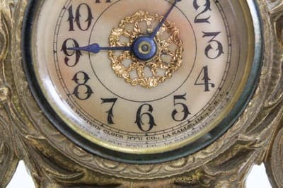 Antique Cast Iron Gold Gilt Cherub & Griffin Motif Desk Mantle Footed Clock - Thumbnail 4