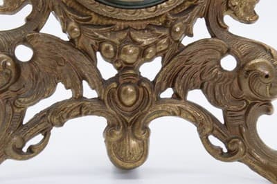Antique Cast Iron Gold Gilt Cherub & Griffin Motif Desk Mantle Footed Clock - Thumbnail 5