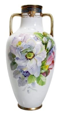 Antique Hand Painted NIPPON Japan Floral Gold Gilt Porcelain Handled Vase - Image 1