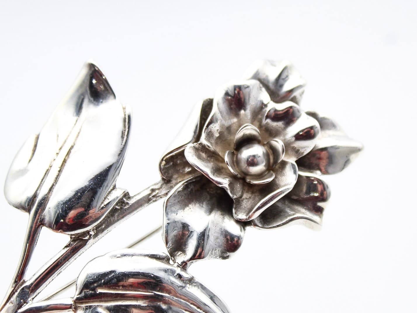 Vintage Sterling Silver 925 Rose Flower Motif Large Statement Pin Brooch 3" - Thumbnail 5