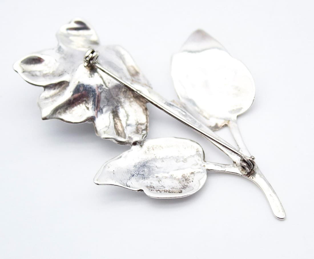 Vintage Sterling Silver 925 Rose Flower Motif Large Statement Pin Brooch 3" - Thumbnail 4