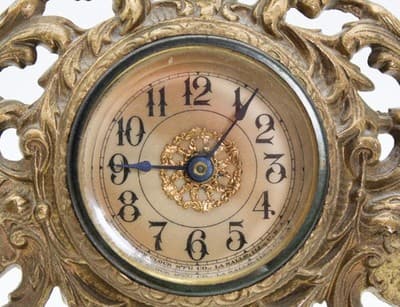 Antique Cast Iron Gold Gilt Cherub & Griffin Motif Desk Mantle Footed Clock - Thumbnail 3
