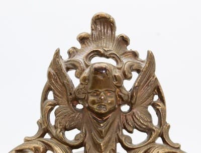 Antique Cast Iron Gold Gilt Cherub & Griffin Motif Desk Mantle Footed Clock - Thumbnail 2