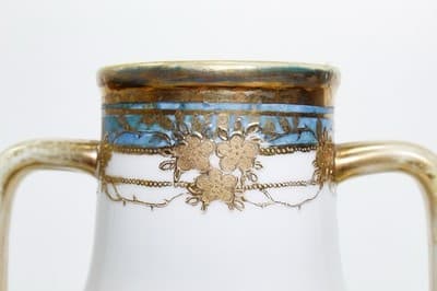 Antique Hand Painted NIPPON Japan Floral Gold Gilt Porcelain Handled Vase - Thumbnail 5