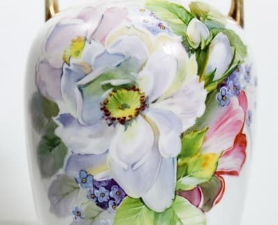 Antique Hand Painted NIPPON Japan Floral Gold Gilt Porcelain Handled Vase - Thumbnail 3