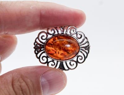 Vintage Natural Baltic Amber Sterling Silver 925 Ornate Pin Brooch - Thumbnail 3