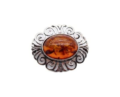 Vintage Natural Baltic Amber Sterling Silver 925 Ornate Pin Brooch - Image 1