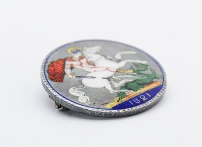 Antique Georgian King George IV 1821 Enamel Silver Coin Brooch Pendant RARE - Thumbnail 4