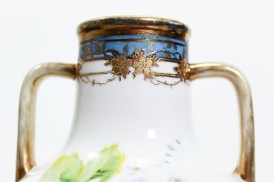 Antique Hand Painted NIPPON Japan Floral Gold Gilt Porcelain Handled Vase - Thumbnail 7