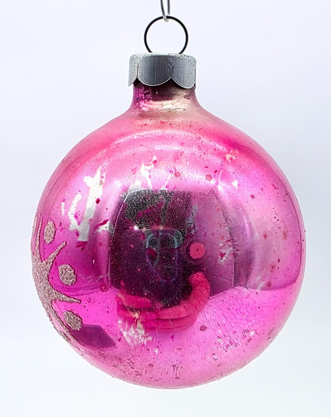 Shiny Brite Vintage 1950's USA Pink Stencil Star Ball Glass Christmas Ornament - Thumbnail 5